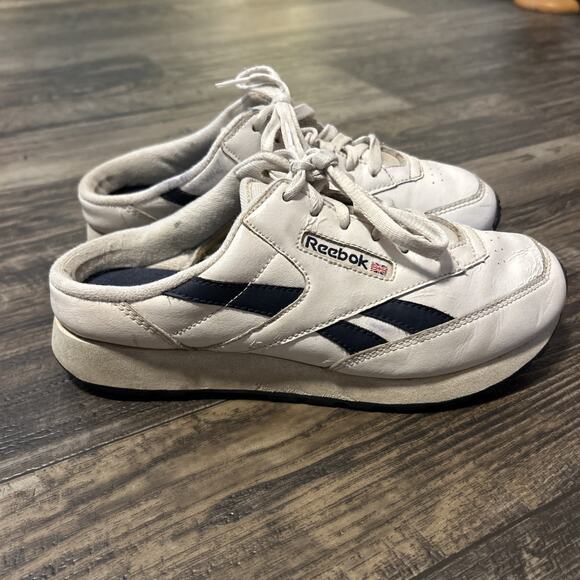 Reebok Classics Women’s Mules Backless Size 8 White Blue Leather - Picture 1 of 7